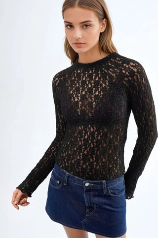 Spitzen Slim Fit Rundhalsbluse
