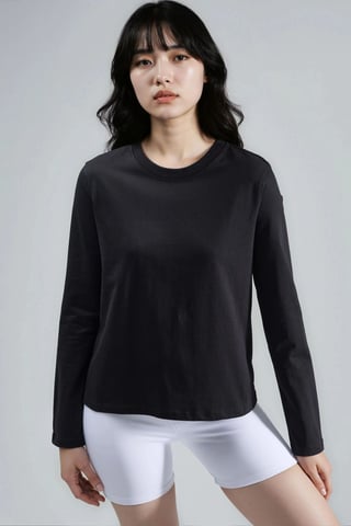 Langarm Crew-Neck Basic Bluse
