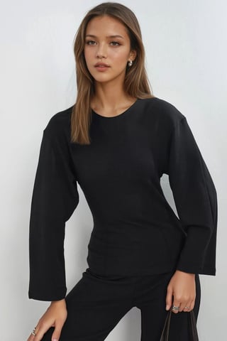 Crew-Neck Langarm-Fitted Bluse