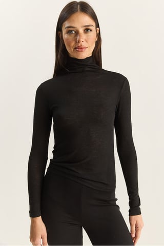 Taillierte Langarm Rollkragenbluse