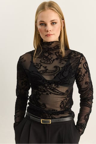 Paisley-Print Cut-Out Halb-Turtleneck-Bluse