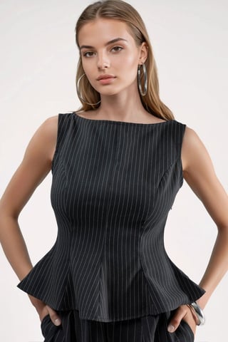 Gestreiftes Bootneck-Peplum-Top mit Reißverschluss
