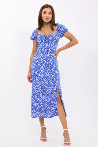 Blumiges Off-Shoulder-Midi-Kleid mit seitlichem Schlitz