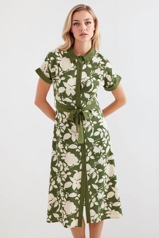 Blühendes Midi-Kleid mit Schleife