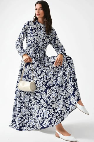 Bedrucktes Maxikleid mit Hemdkragen