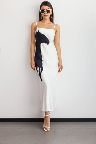 Grafisches Druck-Maxikleid mit Spaghettiträgern