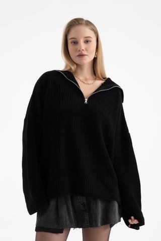 V-Ausschnitt Pullover mit Reißverschluss