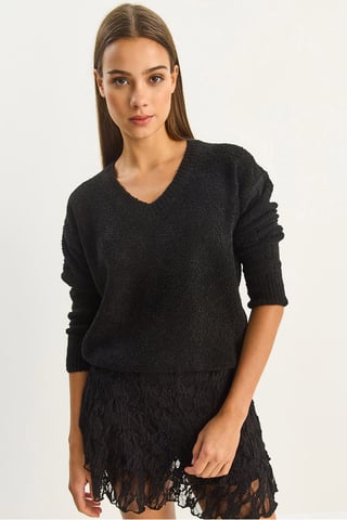 V-Ausschnitt Strukturstrickpullover