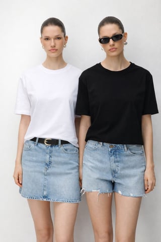 Mixray Übergroßes, geripptes Zwei‑Teile-T-Shirt-Set mit Rundhals - Weiß