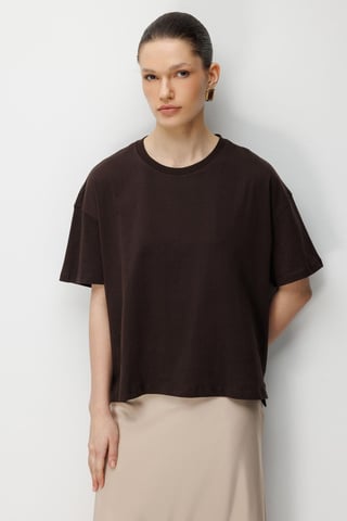 Oversized Rundhals Unifarben T-Shirt mit Schlitz