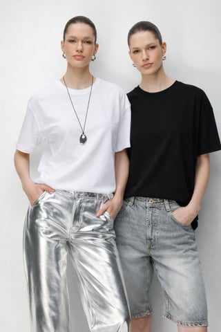 Übergroßes Ripp-Muster Crewneck Zweiteiliges T-Shirt-Set