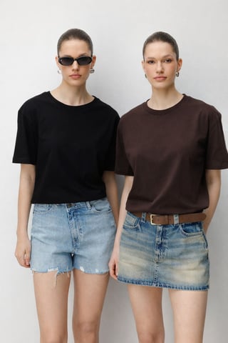 Oversized Ripp-Optik Crew-Neck T-Shirt Set in zwei Teilen