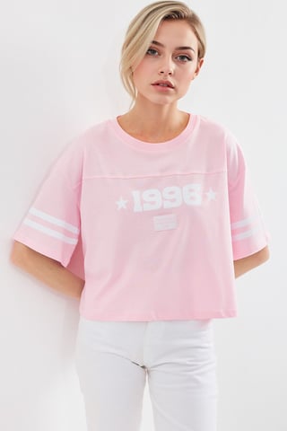 Oversized Crew Neck Crop T-Shirt mit Motto-Print