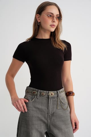 Slim Fit Rundhals Baumwoll-T-Shirt