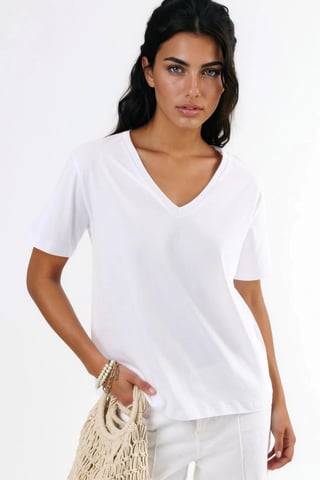 V-Ausschnitt Unifarben Strick-T-Shirt