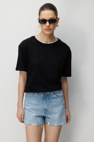 Mixray Oversized Rippstrick-T-Shirt mit Rundhalsausschnitt - Schwarz