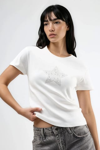Steinverziert Rundhals-T-Shirt