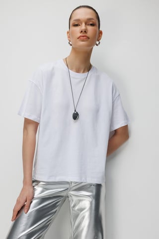 Oversized Rundhals-Unisex T-Shirt mit Schlitz