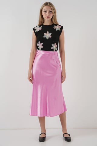 Satin A-Linie Midi-Rock mit elastischem Bund