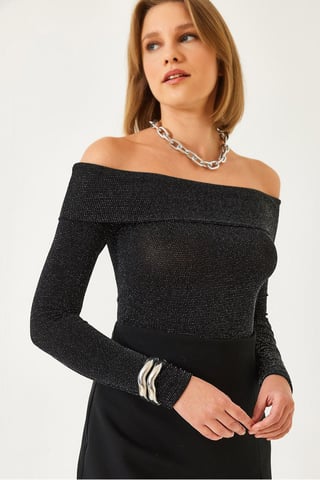 Trägerlose Taillierte Strukturbluse mit Lurex-Detail