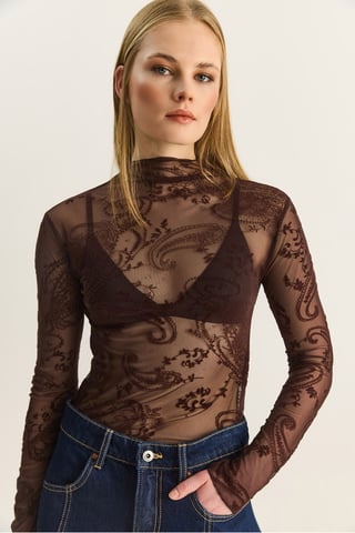 Paisley-Print Cut-Out Halbpolokragenbluse