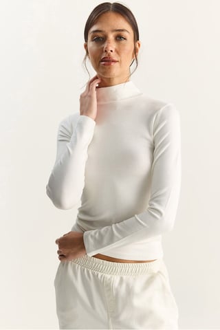Slim Fit Langarm-Halbrollkragenoberteil