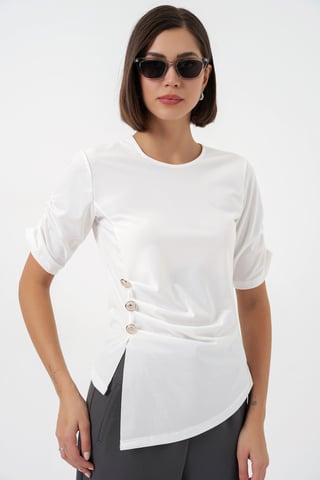 Rundhals-Button-Bluse