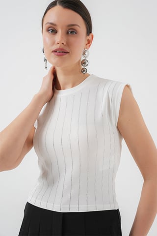 Besetzte Bluse im Slim Fit mit Rundhalsausschnitt