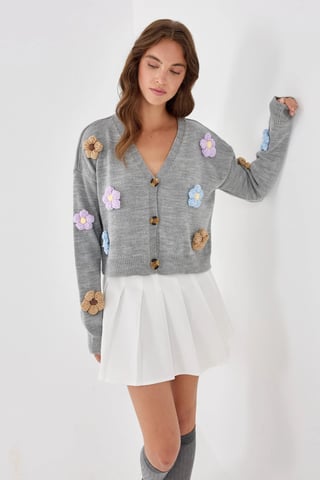 Blumen V-Ausschnitt Lässiger Cardigan