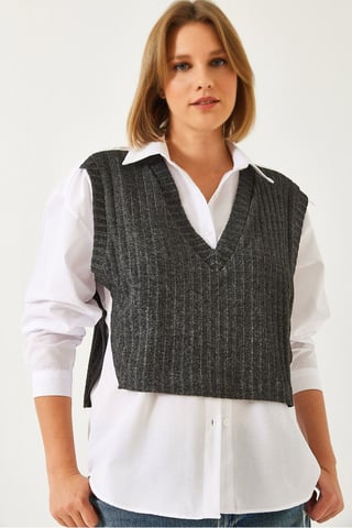Rippstrick V-Ausschnitt Kurzpullover-Weste mit seitlichen Bindebändern