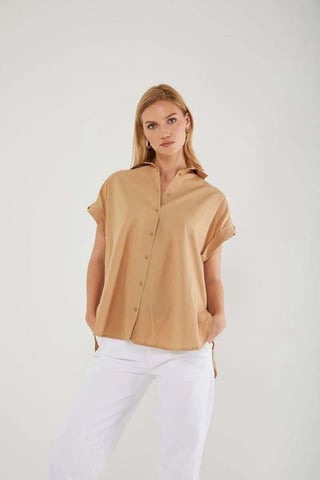 Übergröße Kurzarm Popeline Button-Up Hemd