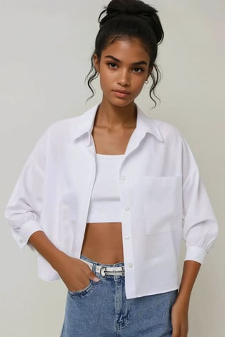 Leinenmischung Langarm-Crop-Shirt