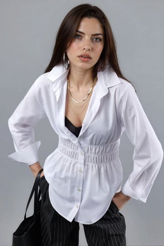 Langarm-Button-Up-Popelinehemd mit Raffung