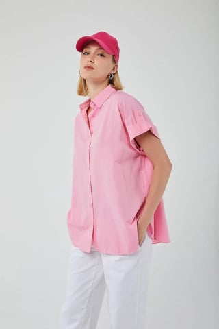 Übergroße Kurzarm-Popeline-Hemdbluse