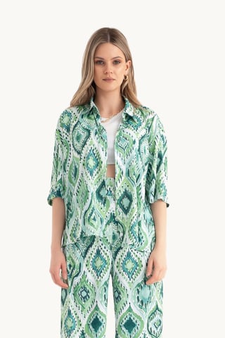 Satin Entspanntes Kurzarm Boho Hemd