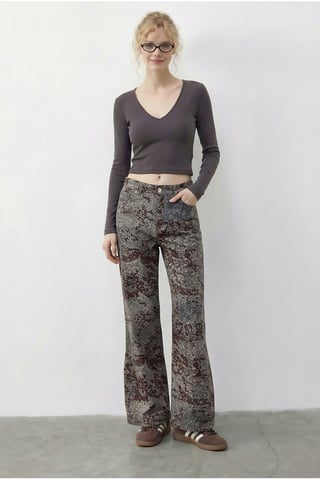 Hochtaillierte Paisley-Print Jeans mit geradem Bein