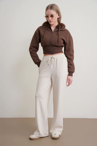 Hochtaillierte Pull-On Gerade-leg-Hosen mit Taschen