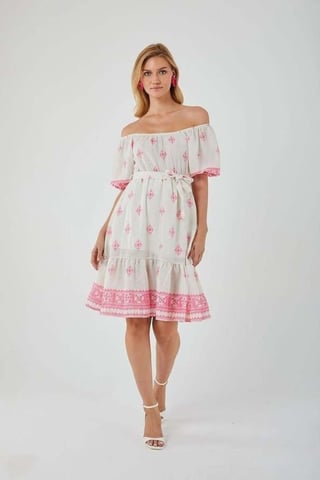 Blumiges Off-Shoulder-Midikleid