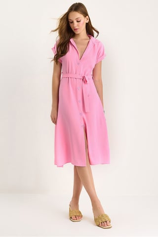 V-Ausschnitt Midi-Kleid mit Knopfverschluss und Bindung Detail