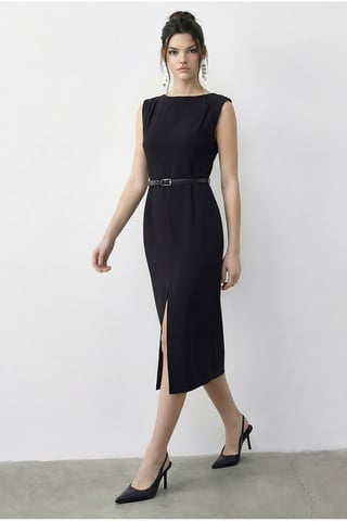 Tailliertes Midi-Bleistiftkleid mit Bootsausschnitt
