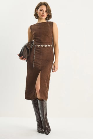 Faux-Suede Midi-Kleid