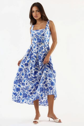 Floral Midi-Kleid mit quadratischem Kragen