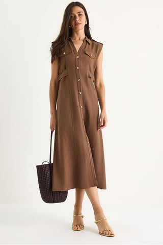 Gürtel-Detailliertes Midi-Kleid