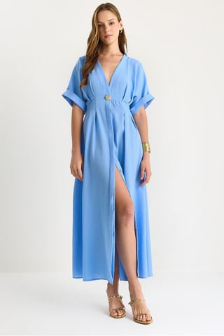 V-Ausschnitt Midi-Kleid mit Schlitz