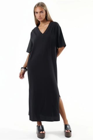 V-Ausschnitt Lockeres Midi-Kleid