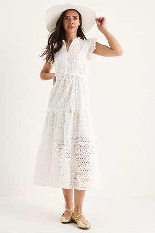 Texturiertes V-Ausschnitt-Midi-Kleid mit Kordelzug