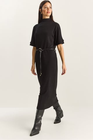 Bianco Lucci Basic Midi-Kleid - Schwarz