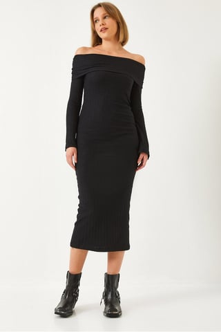 Trägerloses Ripp-Midi-Kleid