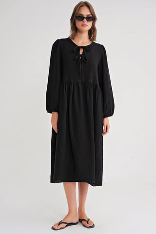 V-Ausschnitt Midi-Kleid mit Bindeband