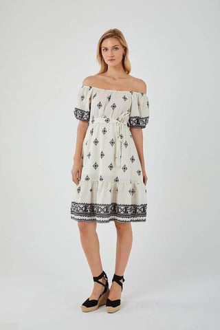 Blumen Off-Shoulder Midi-Kleid